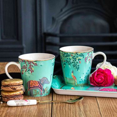 India Mug & Tray Set, Elephant's Oasis